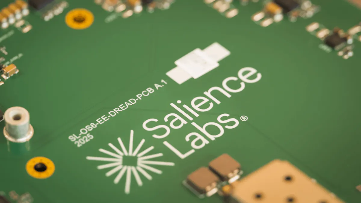 Semiconductor chip on a circuit board beside data centre networking equipment